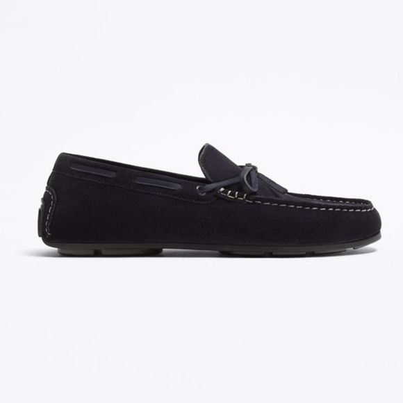 NWT. Zara Navy Blue Suede Moccasins/Leather Loafers. Size 10.